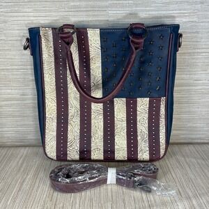 Montana West Studded American Flag Western Leather Handbag Concealed Cary
